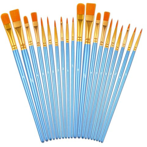 Pinceles para Pintura 20 Piezas, Pinceles Pintura Acrilica de Primera Calidad con Mango de Madera y Cerdas de Nailon Duraderas, Pincele Acuarela para Artistas, Adultos, (20, Azul)