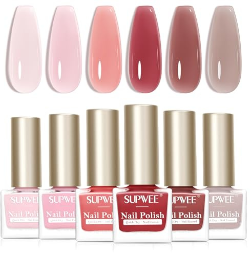 SUPWEE 6 Farben Nagellack Ohne UV Set, Schnelltrocknender Nagellack | Nackter Rosa Ölbasis Nail Polish DIY Salon für Frauen Maniküre Ohne UV Lampe