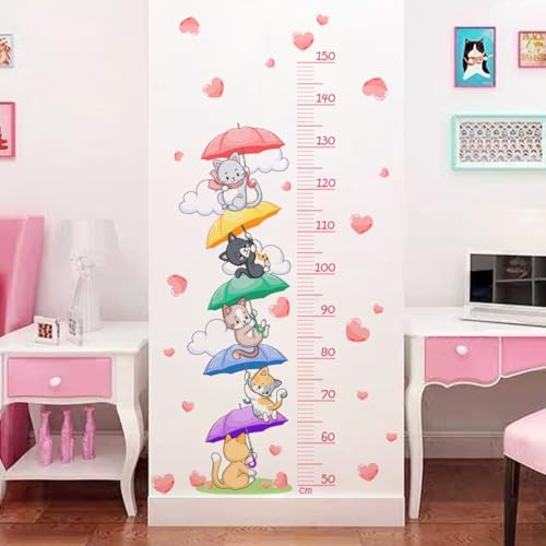 Ueiwffzo Kinder Messlatte Höhe Diagramm Wandaufkleber, Katzen Wandsticker Babyzimmer Rosa Herz Wandtattoo Abnehmbar Wandaufkleber Für Babyzimmer