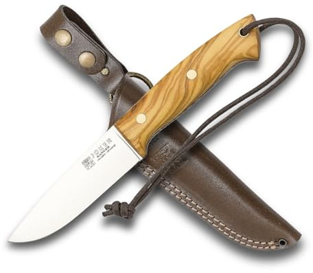 Joker CO144 Bushcraft Jagdmesser Ranger – 11 cm Klinge, Olivenholzgriff, braune Lederscheide – Outdoor-, Angel-, Jagd- und Campingmesser