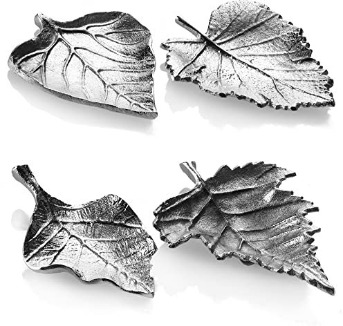 com-four® 4X Deko-Untersetzer im Blatt-Design - dekorative Teelichthalter aus Metall - Moderne Flache Schalen als Deko und Teelichtständer - Dekoschale [Auswahl variiert]