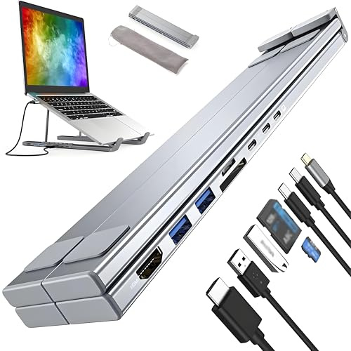 Civilizek 8 In 1 USB C Laptop Docking Station Stand, Foldable Tablet Holder with 4k Hdmi, 100W PD Charging, 5gbps USB 3.0 Ports & 44lb Load for Travel, Home Office and Professionals