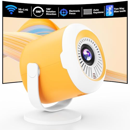 Mini proyector portátil con WiFi y Bluetooth Proyector de películas Giratorio con Enfoque electrónico Proyectores LED Compatible con teléfonos Inteligentes, TV Stick, Ordenadores, HDMI y USB