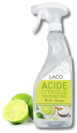 Laco - Gel Nettoyant à l’Acide Citrique 750ml - Détartrant Multi-Usages Naturel, Spray Anti-Calcaire, Anti-Rouille, Cuisine, Salle de Bain et Appareils Ménagers - Sans Parfum ni Colorant
