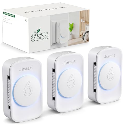 Jostart Ionisator luftfilter lägenhet, set med 3 tysta luftrenare rökrum litet rum för rök husdjur formalehyd och lukt