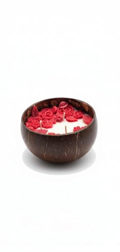 Kindled Light Coconut Shell Candle | Handcrafted Soy Wax Candle with Red Rose Flowers | Long- Lasting 56-Hour Burn | Gift for Home, Festive & Special Occasions