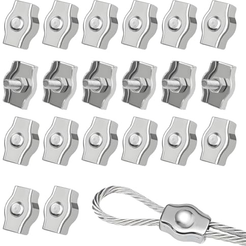 20 Stück Drahtseilklemme M3, Klemme 3mm, Edelstahl 304 Seilklemme | Kabelklemmen, Drahtseilklemmen für Stahlseil Drahtseil Wäscheleinenspanner Markise Fixiert