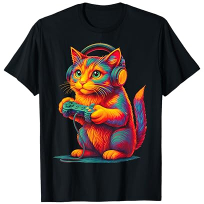 Gamer Cat Video Games Boys Teen Men Girls Funny Gift Gaming T-Shirt