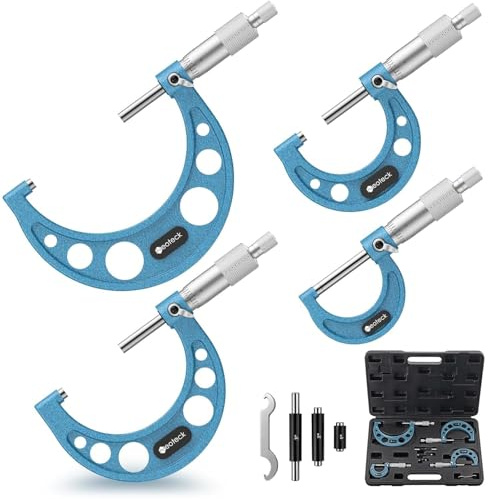 Neoteck Micromètre Extérieur Mécanique 0-100 mm – Kit 4 Pièces 0-25/25-50/50-75/75-100 mm Précision 0,01 mm avec Cliquet, Faces en Carbure, Ét alons 25/50/75 mm – Pour Usinage & Atelier Professionnel
