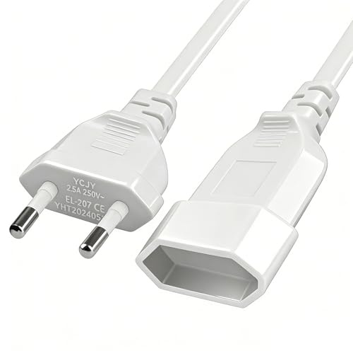 2 M Cable Alargador Europeo, Cable de Extensión de Alimentación con Enchufe Tipo C Euro a Toma Tipo C Euro, para TV PC Monitor Consola de Juegos y Electrodomésticos