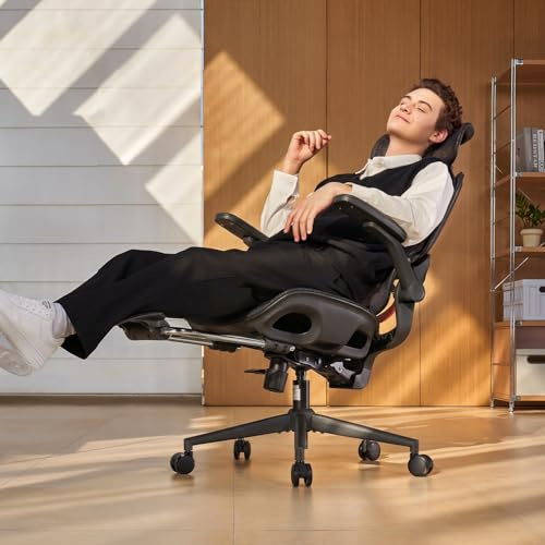 SIHOO B100 Pro Ergonomic Mesh Office Chair, Adjustable Computer Chair with 4D Dynamic Lumbar Support, 3D Extra Wide Headrest, Desk Chair with 4D Flip-Up Armrests, 90-135° Tilt Lock and Footrest