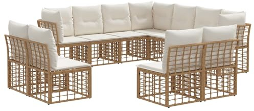 vidaXL Outdoor-Sofagarnitur Natur Polyester, Moderner, wetterfester Loungesofa-Set, verstellbare Füße, Gartenmöbel aus Poly-Rattan