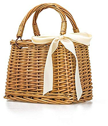 Natural Handwoven Wicker Handbag, Rectangular Basket Purse, Women Straw Tote for Beach (Rectangular Khaki 10.2 X 6.3 X 6.7)