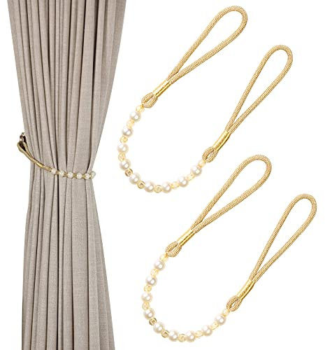 Pair Of Acrylic Pearl Curtain Tie Backs Curtain Tied Rope Decoration (Gold)