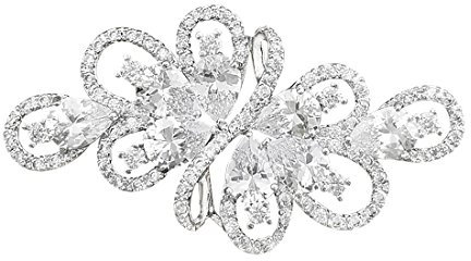 YOQUCOL Broche argentée en forme de ruban avec strass en oxyde de zirconium blanc pour femme, Strass, Zircone cubique