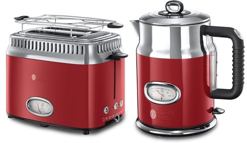Russell Hobbs Toaster + Russell Hobbs Wasserkocher Retro rot [Energieklasse A] [Energieklasse A] [Energieklasse A]