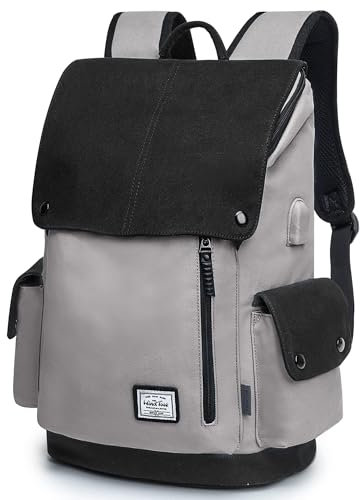 WindTook Mochila Mujer Lona Mochila Portatil Mujer 15.4 Pulgadas Mochilas Escolares Casual con Puerto de USB Impermeable para Escolar Universidad Trabajo Viaje Multiusos Gris(23L)