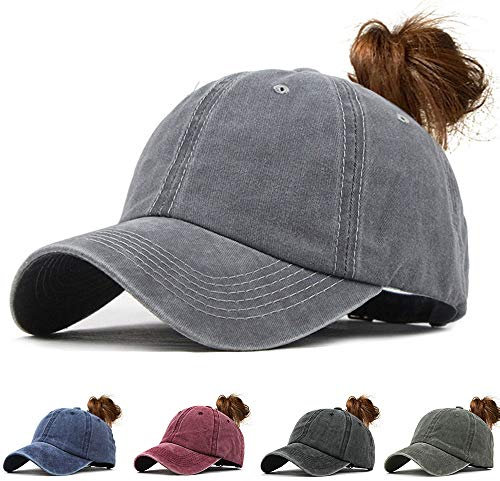 CheChury Damen Baseball Kappe Vintage Pferdeschwanz Cap Washed Ponytail Baseballmütze Mit Zöpfen Loch Loop Einstellbare Outdoor Sports Freizeit Basecap Unisex