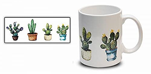 Hogar y Mas Taza de Café Cactus 300 ml, Mug Desayuno Cerámica. Tazas Originales para Regalar 8x9,7 cm - A