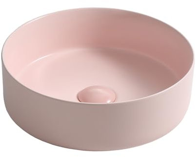 STARBATH PLUS - Lavabo rotondo da appoggio - Rosa Opaco - Ceramica extra fine - Elegante e resistente - Misure 35 x 35 x 12 cm.
