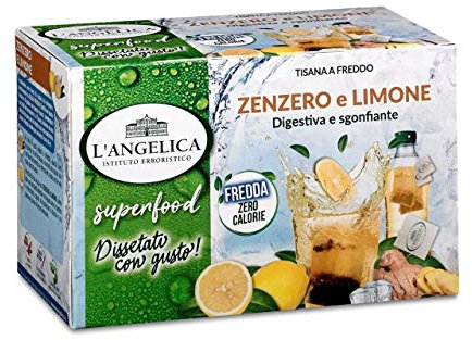 L'Angelica, Tisana a Freddo con Zenzero e Limone, Digestiva e Sgonfiante, 18 Filtri - 10 Confezioni