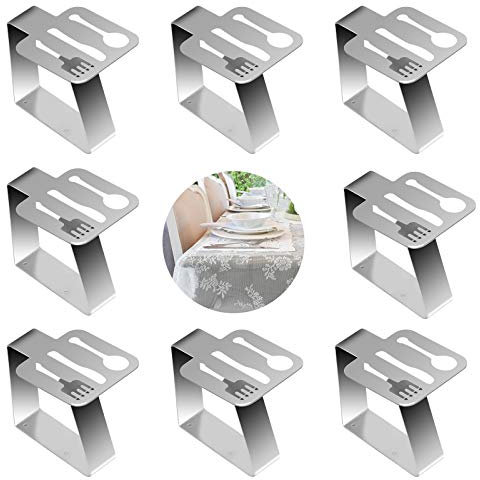 BIGKASI 8 Stück Tischtuchklammern aus Edelstahl Tischdeckenklammer Besteck Motive Befestigung Tischdecke Tischtuch klammern für Oktoberfest Biertisch Gartentisch Hochzeit Party (5 x 4 cm)
