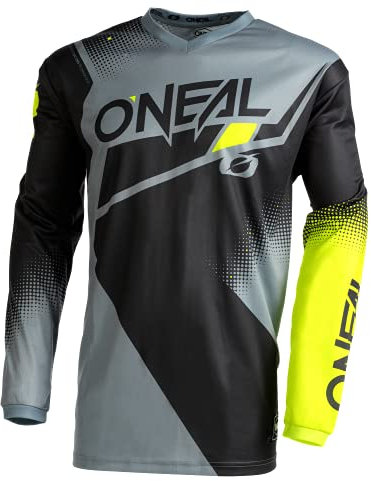O'NEAL | Motocross-Jersey langarm | MX Enduro | Gepolsterter Ellbogenschutz, V-Ausschnitt, atmungsaktiv | Element Jersey Racewear V.22 | Erwachsene | Schwarz Grau Neon-Gelb | Größe L