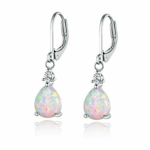 Pink & White Fire Opal Dangle Earrings With Stone Silver Plated Rose Gold Color Tear Drop Earring Bohemia Boho Jewelry