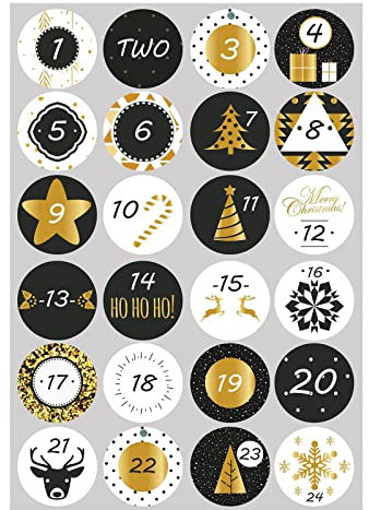 Adventskalender Aufkleber Set 4cm (Zahlen 1-24) Adventskalender Aufkleber Zahlen Adventskalender Sticker Weihnachten Aufkleber für Basteln und Dekorieren (C, one size)