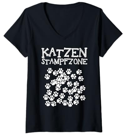 Damen Cat Stamping Zone - Cat Daddy Cat Mama Cat T-Shirt mit V-Ausschnitt