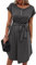 Bequemer Laden Sommer Damen Kleid Knopfleiste Kurzarm Locker Kleider Elegant Sommerkleid Strandkleid Freizeitkleid Midikleid Businesskleid mit Taille Krawatte, Dunkelgrau, S