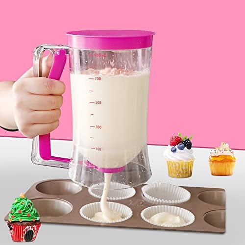 SIYINGSAERY Dispensador de Masa 900ml Dosificador de Masa Jarra Dispensador de Masa con Tapa y Escala Jarra Dispensadora Repostería para Magdalenas Dispensador de Mezcla para Cupcakes Tortitas (Rosa)