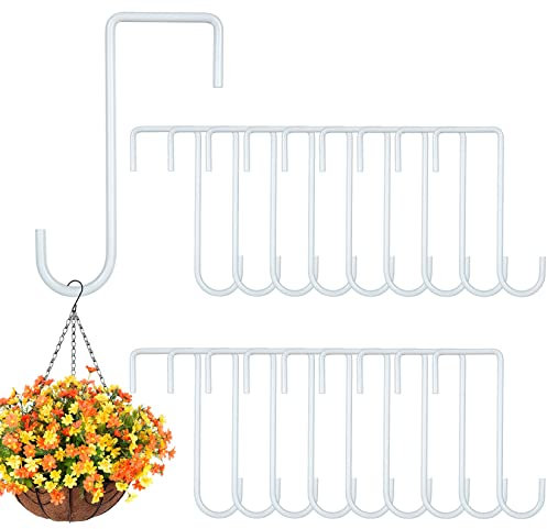 Lot de 24 crochets de clôture en vinyle avec revêtement en poudre blanche de 5,1 x 15,2 cm, crochets de terrasse en métal pour suspendre des plantes et jardinières, lumières, équipement de piscine,