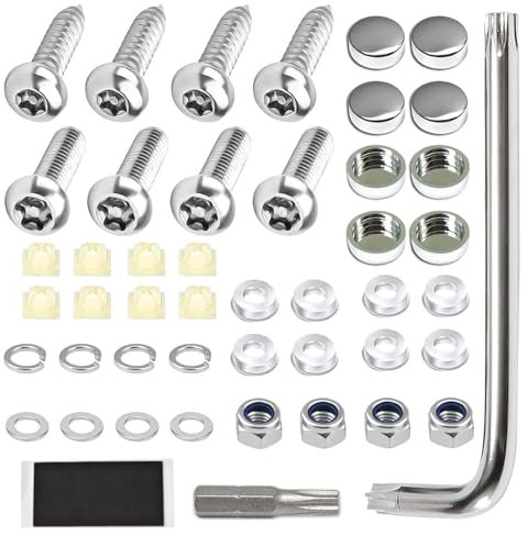 Anti Theft License Plate Screws - Stainless Steel Plate Mounting Hardware for Car Tag Frame HolderTamper Resistant Mounting Hardware