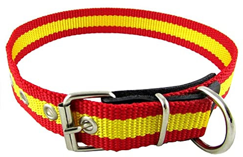 Hundehalsband mit spanischer Flagge aus Nylon, reiß- und wetterfest, 40 cm, 2,5 cm breit, ideal für mittelgroße Hunde