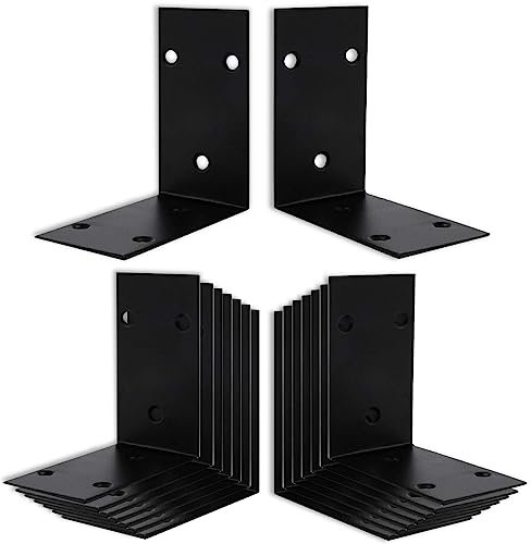 16Pcs Raised Garden Bed Corner Brackets, 4Inch Stainless Steel Shelf Bracket, Black Large Angle Brackets, L Corner Brace, Heavy Duty L Brackets 90° Metal Bracket for Wooden Furniture Timber