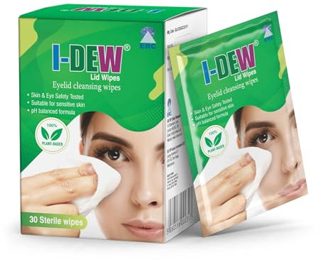 I-DEW 100% Plant Based Individually Wrapped 30 Pack Daily Eyelid Wipes - Gentle Eyelid Cleansing for Eyelids and Skin Around the Eyes - Relief for Blepharitis, Tired and Dry Eyes
