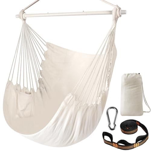 Chihee Columpios Silla Hamaca Fuerte Metal Plegable Barra separadora Portátil Silla Colgante Máximo 227KG Asiento cómodo Patio Césped Silla Mezcla de algodón para Comodidad Superior Durabilidad