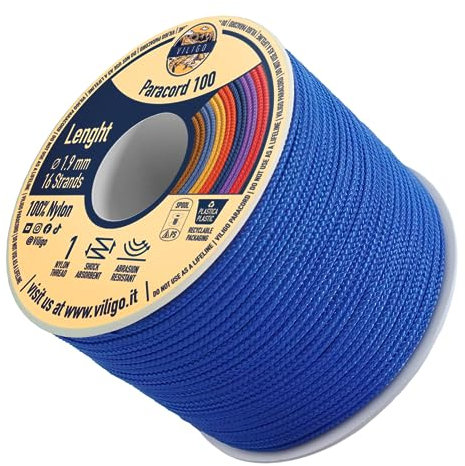 VILIGO Paracord 100 - Corda in Nylon, 1 Filo per Cucire all'Interno - Ideale per Creare Un Bracciale, Una Collana o Altri Progetti Fai da Te, Corda Multiuso (50 m, Blu)