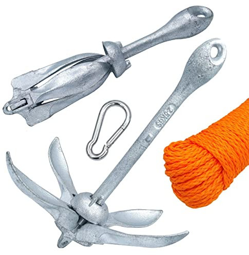 Shop SoftAir® Kit de ancla de paraguas plegable de acero galvanizado, parte superior flotante de 30 metros, Levilene naranja, amarre y mosquetón de acero inoxidable AISI 316 (ancla 2,5 kg + parte