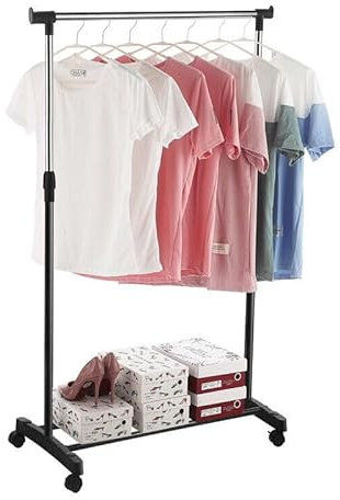 Kleiderständer Kleiderstange Garderobenständer auf Rollen,kleiderstange ausziehbar 80-150cm ,Kleiderständer mit höhenverstellbaren Kleiderstangen, kleiderständer stabil ,bis 20 kg belastbar Schwarz