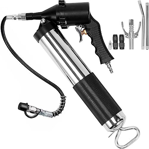 VEVOR Pistolet à Graisse Pneumatique, 6000 PSI Pistolet Graisseur à Une Main Capacité 400 CC avec Tuyau Flexible 470 mm, Coupleur Plat Noir, Coupleur Pointu, Coupleur de Serrage, Tube en Métal Courbé