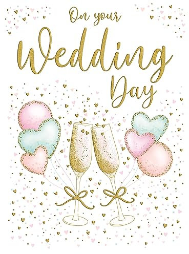 Piccadilly Greetings Große Hochzeitskarte, Herzen, Champagner, A4, 30,5 x 22,9 cm