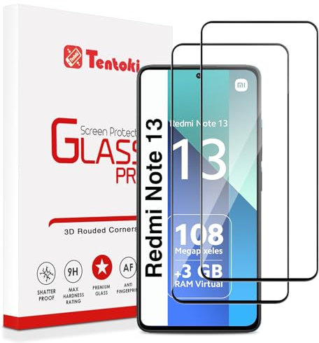 Tentoki Verre Trempé pour Xiaomi Redmi Note 13 4G / 5G [lot de 2] vitre Protection écran -sans Bulles d'air -[0.26mm] [Anti Rayures, Dureté 9H] Ultra Transparent-Noir
