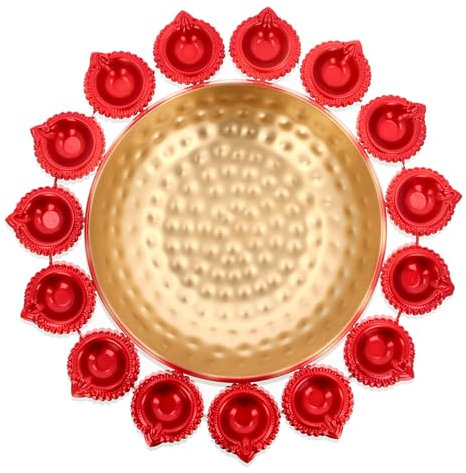 Metal Urli Bowl Diwali Decoration Diya Lamp Holder for Tea Lights Floating Candles Flowers Diyas Traditional Indian Festival Navratri Decorative for Home Wedding Table Décor Gift (Red - Large)