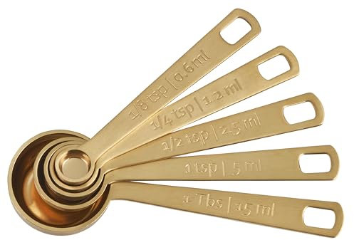 Le Creuset Measuring Spoons, Gold, Set of 5 (1/8,1/4,1/2,1Tsp,1Tb)