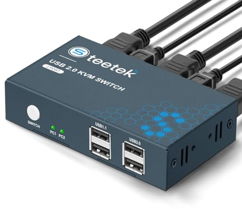 KVM Switch 2 PC 1 Monitor HDMI 1.4 USB2.0 Switch 4K @ 30Hz Ultra HD para 2 ordenadores para compartir 1 juego de teclado y ratón, Plug and Play