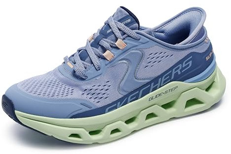 Skechers Glide-Step Atlus Hands Free Slip-ins, Zapatillas Mujer, Blue Synthetic/Mesh/Multi Trim, 41 EU