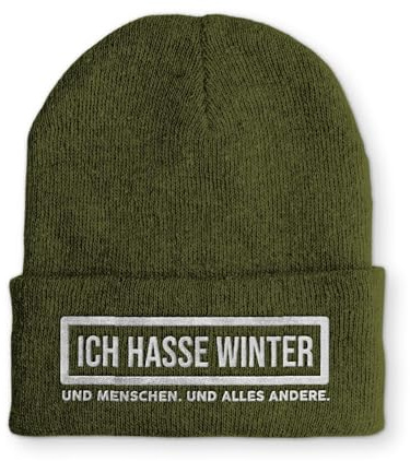 tshirtladen Spruchmütze Strickmütze Ich Hasse Winter Mütze lustige Beanie mit Stick OneSize