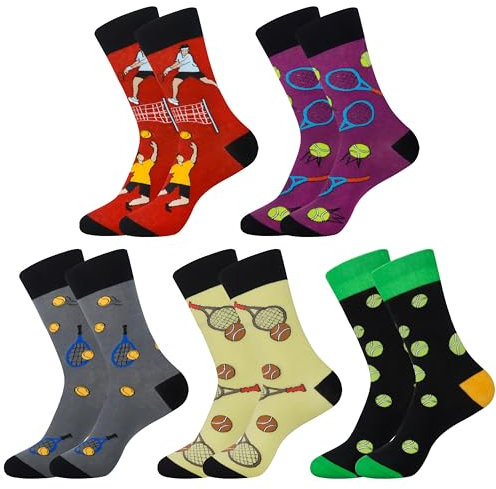 Jeasona 5 Paare Tennissocken Herren 43-46 Mit Motiv Tennis Geschenke für Männer Lustig Geschenke für Tennisspieler Männer Jungen Witzig Geschenk Tennis Zubehör Herren